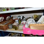 FOUR BOXES AND LOOSE CERAMICS, GLASS AND PICNIC HAMPER, to include Boots 'Orchard' part dinner
