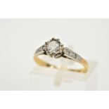 A SINGLE STONE DIAMOND RING, the yellow metal ring set with a round brilliant cut diamond, to the