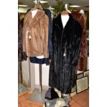 A LONG BLACK MINK COAT, with side pockets, length approximately 122cm x width (back underarms) 62cm,