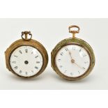 TWO EARLY 19TH CENTURY GILT METAL PAIR CASED POCKET WATCHES, a shagreen pair cased verge pocket by