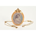 AN EARLY TO MID 20TH CENTURY GOLD BRIDAL PORTRAIT PENDANT, oval shape measuring 50mm x 35mm, back
