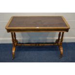 A VICTORIAN BURR WALNUT AND WALNUT RECTANGULAR SIDE TABLE, brown tooled leather inlay top, on four