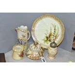 FIVE PIECES OF ROYAL WORCESTER, LOCKE & CO WORCESTER PORELAIN, in blush ivory and ivory grounds,