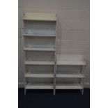 THREE WHITE PAINTED FOLDING OPEN BOOKCASES