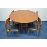 A MID 20TH CENTURY TEAK CIRCULAR GATE LEG TABLE, diameter 122cm x closed depth 41cm x height 72cm