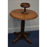 A PINE CIRCULAR PUB TABLE together with an oak fruit bowl (2)