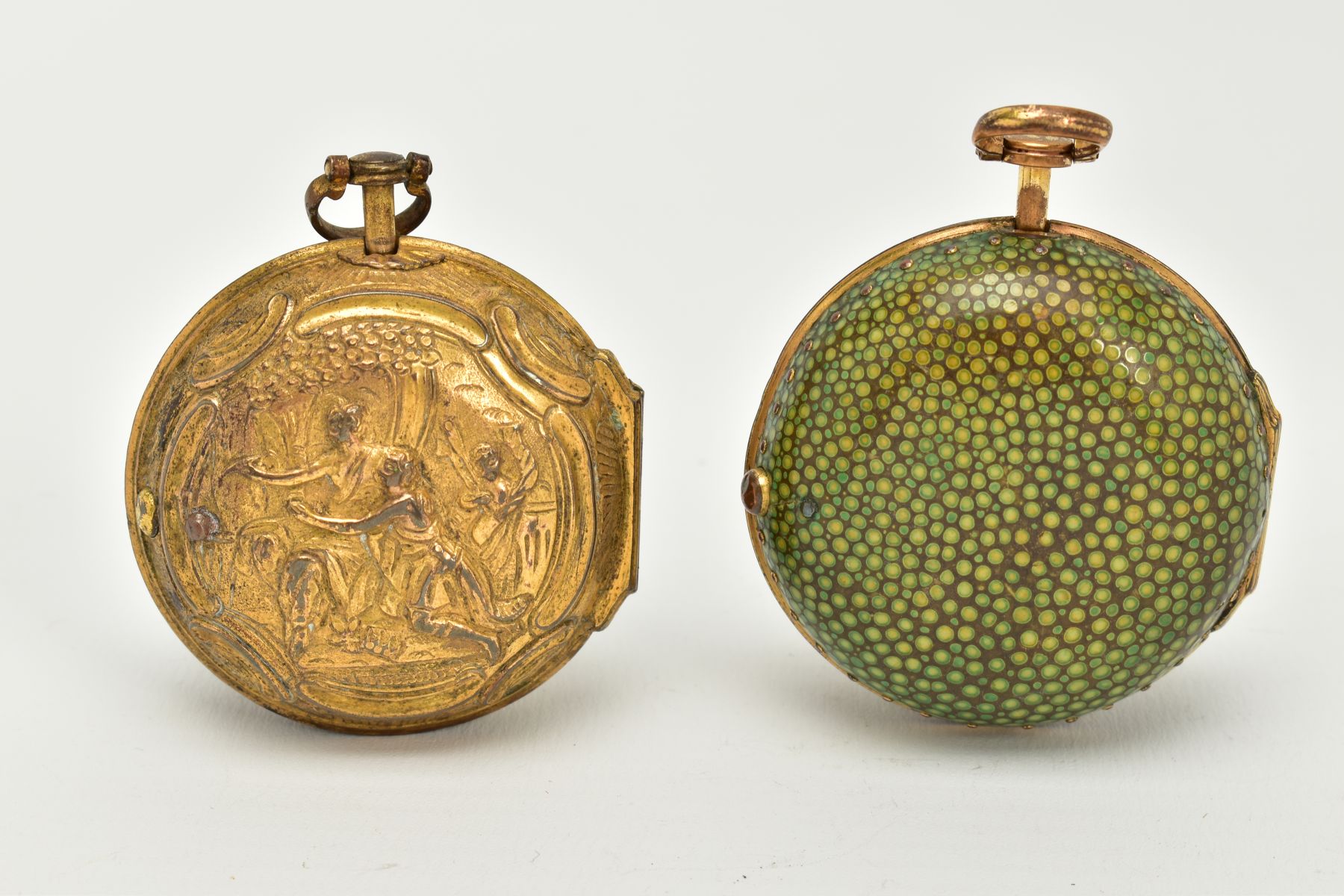 TWO EARLY 19TH CENTURY GILT METAL PAIR CASED POCKET WATCHES, a shagreen pair cased verge pocket by - Image 2 of 12