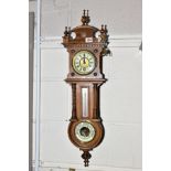 A LATE 19TH/EARLY 20TH CENTURY WALNUT CASED WALL HANGING CLOCK/BAROMETER, detachable pediment,