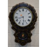 A 19TH CENTURY AND LATER PAPIER MACHE AND MOTHER OF PEARL DROP DIAL WALL CLOCK, with a later