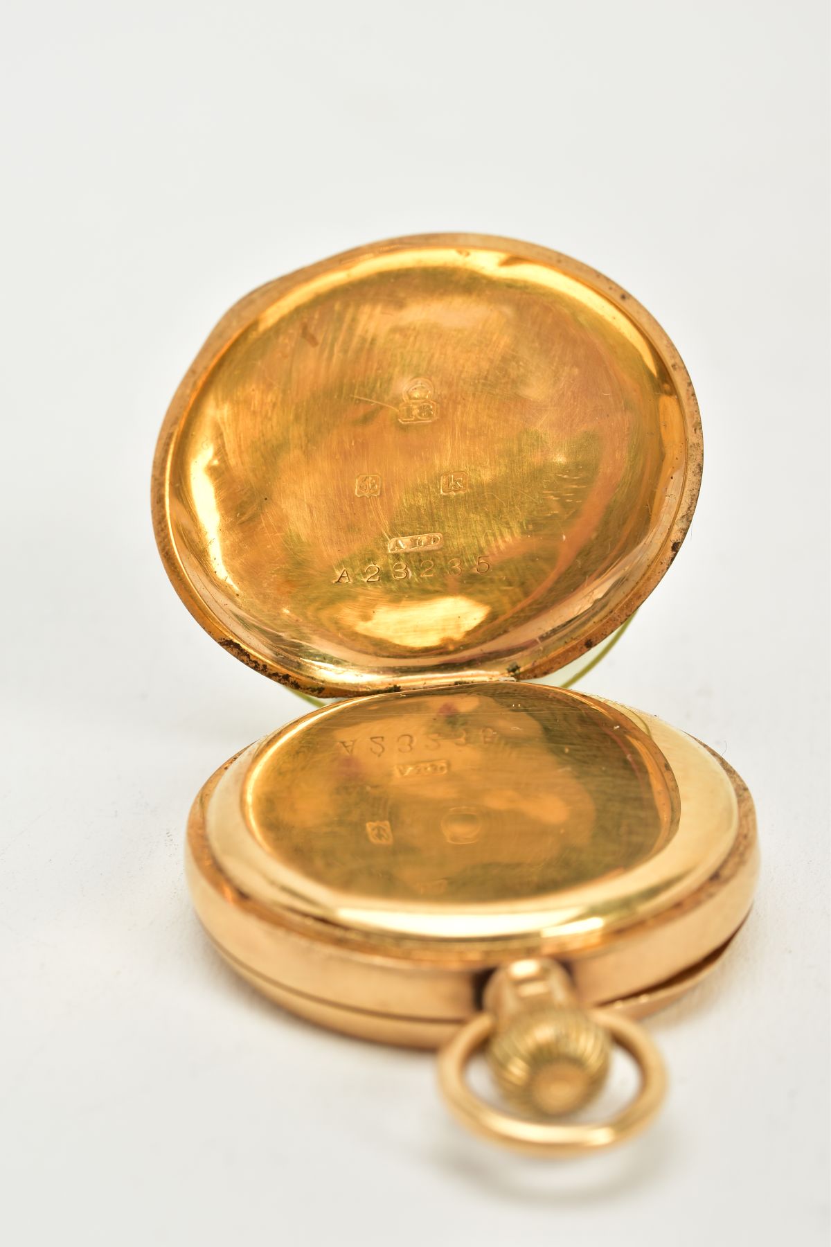 AN 18CT GOLD RED CROSS OPEN FACED POCKET WATCH, white enamel dial signed 'Audrey Reg', Roman - Image 5 of 7