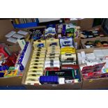 A LARGE COLLECTION OF BOXED AND UNBOXED MODERN DIECAST VEHICLES, to include Corgi Classics 50th