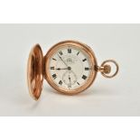 A 9CT GOLD FULL HUNTER POCKET, white dial signed 'Tho's Russell & Son, Liverpool' roman numerals,