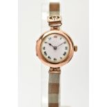 AN EARLY 20TH CENTURY 9CT GOLD ROLEX LADIES WRISTWATCH, white enamel dial with Roman numerals,