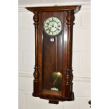 A LATE 19TH CENTURY WALNUT CASED VIENNA REGULATOR WALL CLOCK, moulded pediment, the glazed door