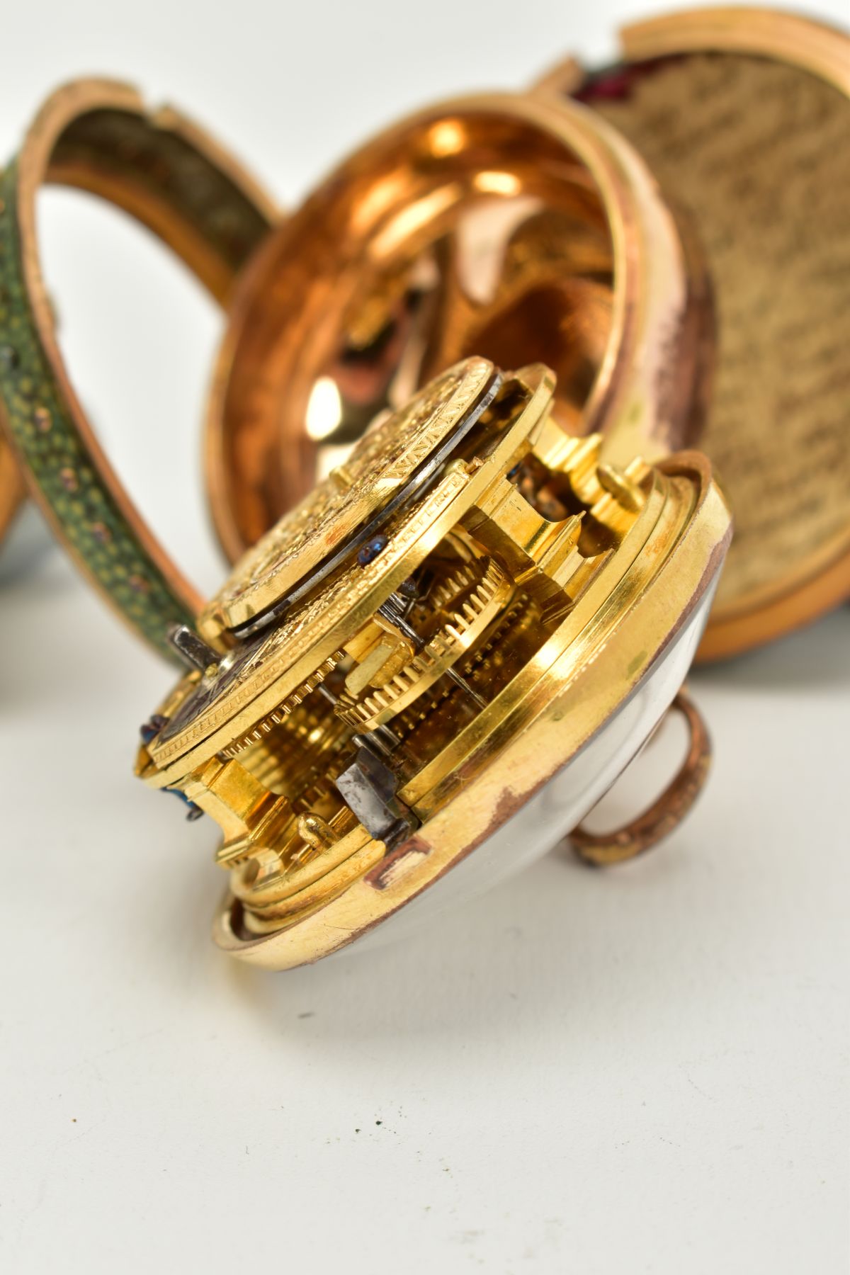 TWO EARLY 19TH CENTURY GILT METAL PAIR CASED POCKET WATCHES, a shagreen pair cased verge pocket by - Image 9 of 12
