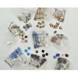 A BOX OF LOOSE BUTTONS, CAMEOS AND BEADS, to include oval and square cut star cabochon glass panels,