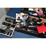 TWO TRAYS AND AN ALUMINIUM CASE CONTAINING PHOTOGRAPHIC EQUIPMENT including a Yashica Electro 35,