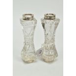 A PAIR OF SILVER MOUNTED CUT GLASS UNTENSIL RESTS, each piece hallmarked London W.H.S 'William Henry