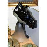 A CONTEMPORARY MURANO GLASS SCULPTURE OF A HORSE'S HEAD (TESTE CAVALLIER), the upper half black, the