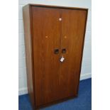 A TEAK 1970'S TWO DOOR WARDROBE with fitted interior, width 92cm x depth 54cm x height 172cm