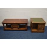 AN OLD CHARM OAK COFFEE TABLE, with a single linen fold door, width 122cm x depth 52cm x height 47cm