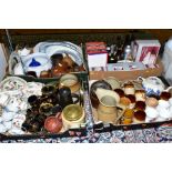 FOUR BOXES OF 19TH AND 20TH CENTURY CERAMICS, KITCHEN SUNDRIES ETC, including an early 19th