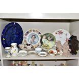 CERAMIC PLATES AND TRINKETS ETC, to include 'Old Country Roses' eggs and vase, Royal Worcester pin