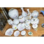 A GROUP OF AYNSLEY VASES AND TRINKETS, to include ten pieces 'Little Sweetheart' pattern (vases)