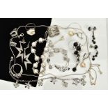 A COLLECTION OF WHITE METAL ASSORTED JEWELLERY ITEMS, to include assorted cubic zirconia stud and