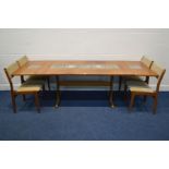 A GANGSO MOBLER TEAK TILE TOP DROP END DINING TABLE, extended length 241cm x 168cm x depth 90cn x