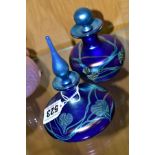 TWO OKRA IRIDESCENT PERFUME BOTTLES, both 88, one with BA FPSB No 5 to base, height 14cm, the