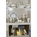 A GROUP OF METALWARES, CERAMICS, CLOCK, etc, including a Royal Doulton figure 'Ninette' HN2379, a