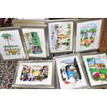BILL TIDY (BRITISH 1933), eleven cricket themed cartoon prints relating to the Barbados Pro-Am