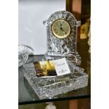 A BOXED WATERFORD CRYSTAL 'GOLD FACED CARRIAGE CLOCK', stamped to base, height 18cm (slight chips to