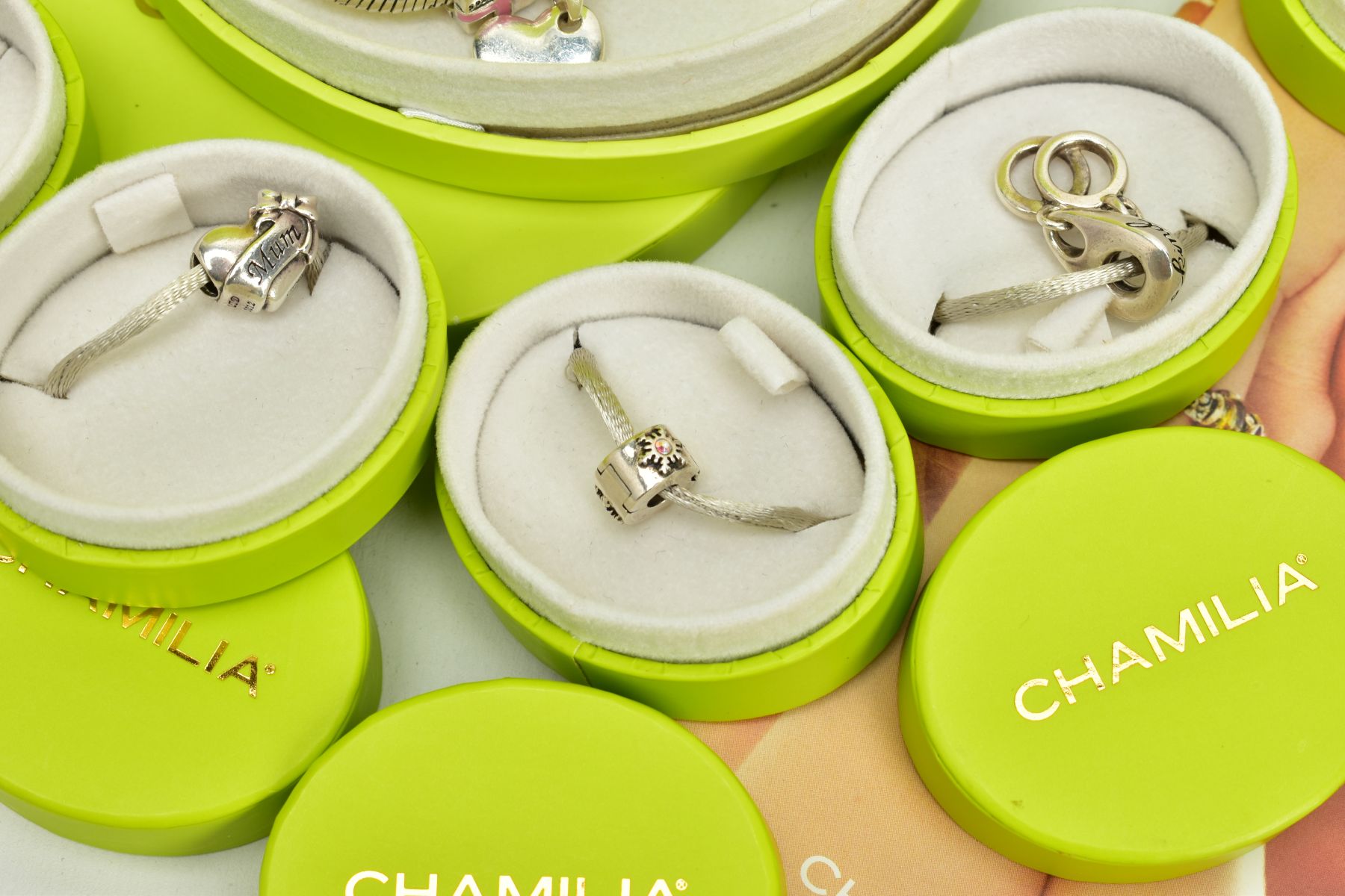 A CHAMILIA CHARM BRACELET, together with assorted plain, crystal and enamelled charms, - Image 4 of 5