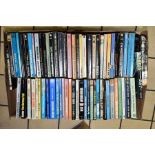 A BOX OF APPROXIMATELY SIXTY FIVE SCI FI BOOKS, almost exclusively paperbacks, includes first