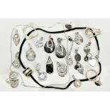 A COLLECTION OF WHITE METAL ASSORTED JEWELLERY ITEMS to include several fancy cubic zirconia