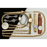 A SELECTION OF WRISTWATCHES, NECKLACES AND A PAIR OF EARRINGS, to include a ladies Citizen