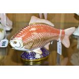 A ROYAL CROWN DERBY PAPERWEIGHT, 'Golden Carp' with gold stopper