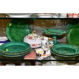 A GROUP OF CERAMICS ETC, to include various Wedgwood leaf design plates and tazza, a pair of