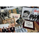 BEATLES MEMORABLIA, to include pictures, photographs, canvas bag etc (box and loose)