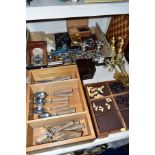 TWO BOXES AND LOOSE ASSORTED ITEMS to include two carved wooden and staunton style chess sets, sizes