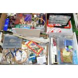 THREE BOXES OF CRAFTING AND NEEDLEWORK EQUIPMENT, including a plastic carry case of reels of