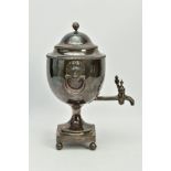 AN EARLY 19TH CENTURY NEO-CLASSICAL STYLE SILVER PLATED TEA URN, domed pull off cover (ball finial