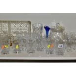 A QUANTITY OF CUT GLASSWARE, to include vases, decanter, bowls, tumblers, etc