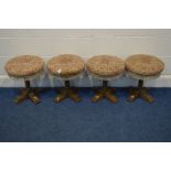 FOUR OLD CHARM OAK CIRCULAR STOOLS