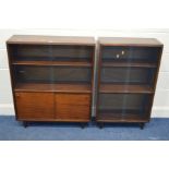 A BEAVER AND TAPLEY MAHOGANY GLAZED SLIDING BOOKCASE, width 84cm x depth 27cm x height 101cm and a