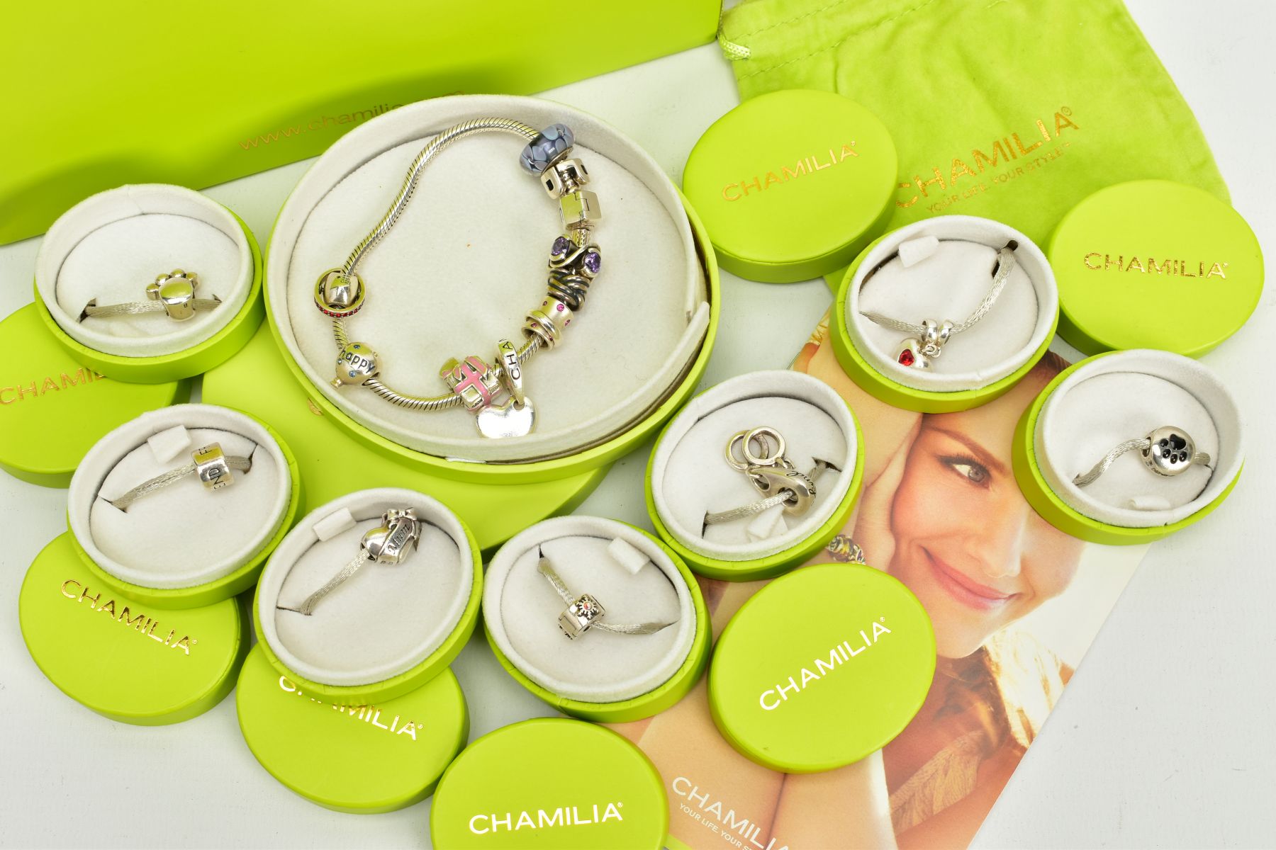 A CHAMILIA CHARM BRACELET, together with assorted plain, crystal and enamelled charms, - Image 2 of 5