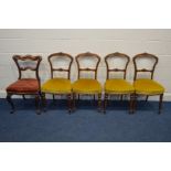 A SET OF FOUR LATE VICTORIAN ASTHETIC MOVEMENT WALNUT CHAIRS, together with a Victorian mahogany
