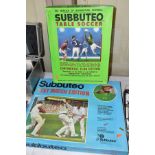 A BOXED SUBBUTEO TABLE CRICKET TEST MATCH EDITION SET, not complete has some missing and damaged